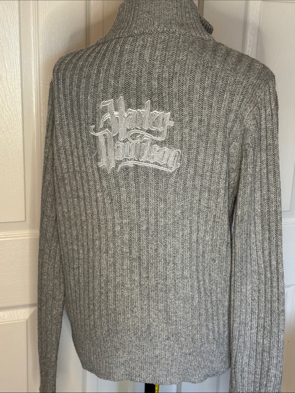 Harley-Davidson Gray Ribbed Turtleneck Sweater with White Script